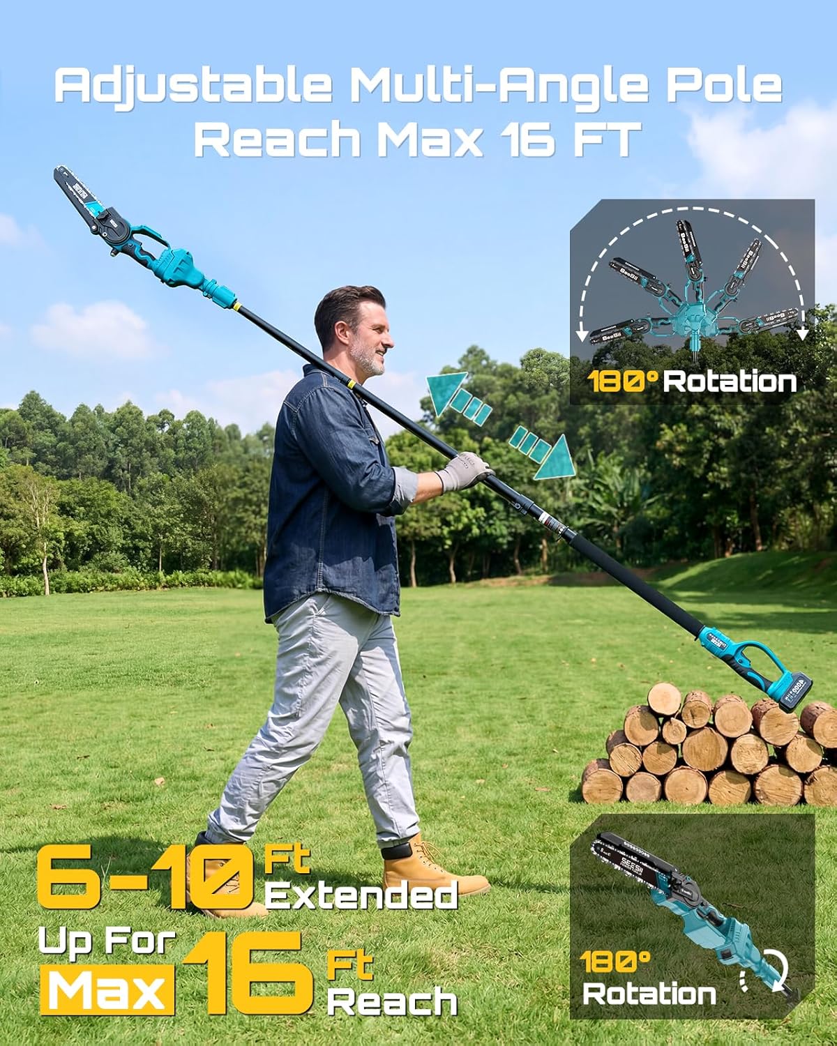 SEESII 8'' Polesaw – бесщеточн – обзор и цена Pole Saw Cordless Telescopic