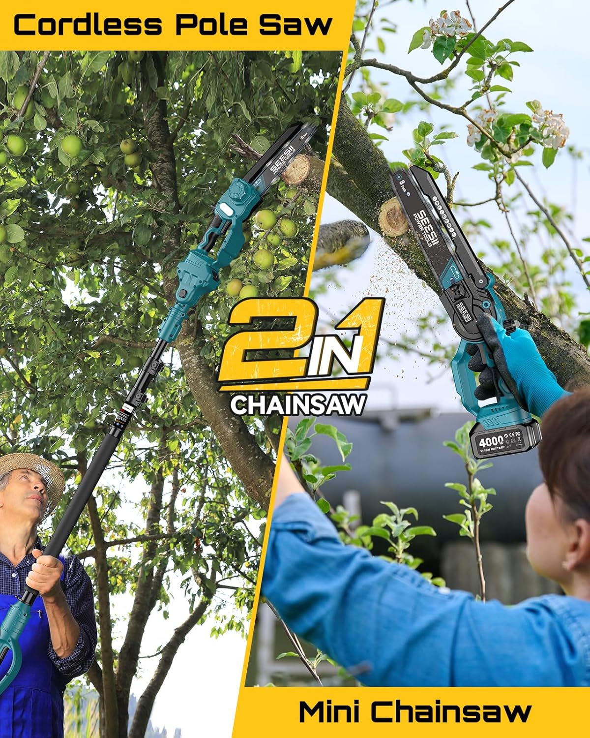 SEESII 8'' Polesaw – бесщеточн – обзор и цена Pole Saw Cordless Telescopic